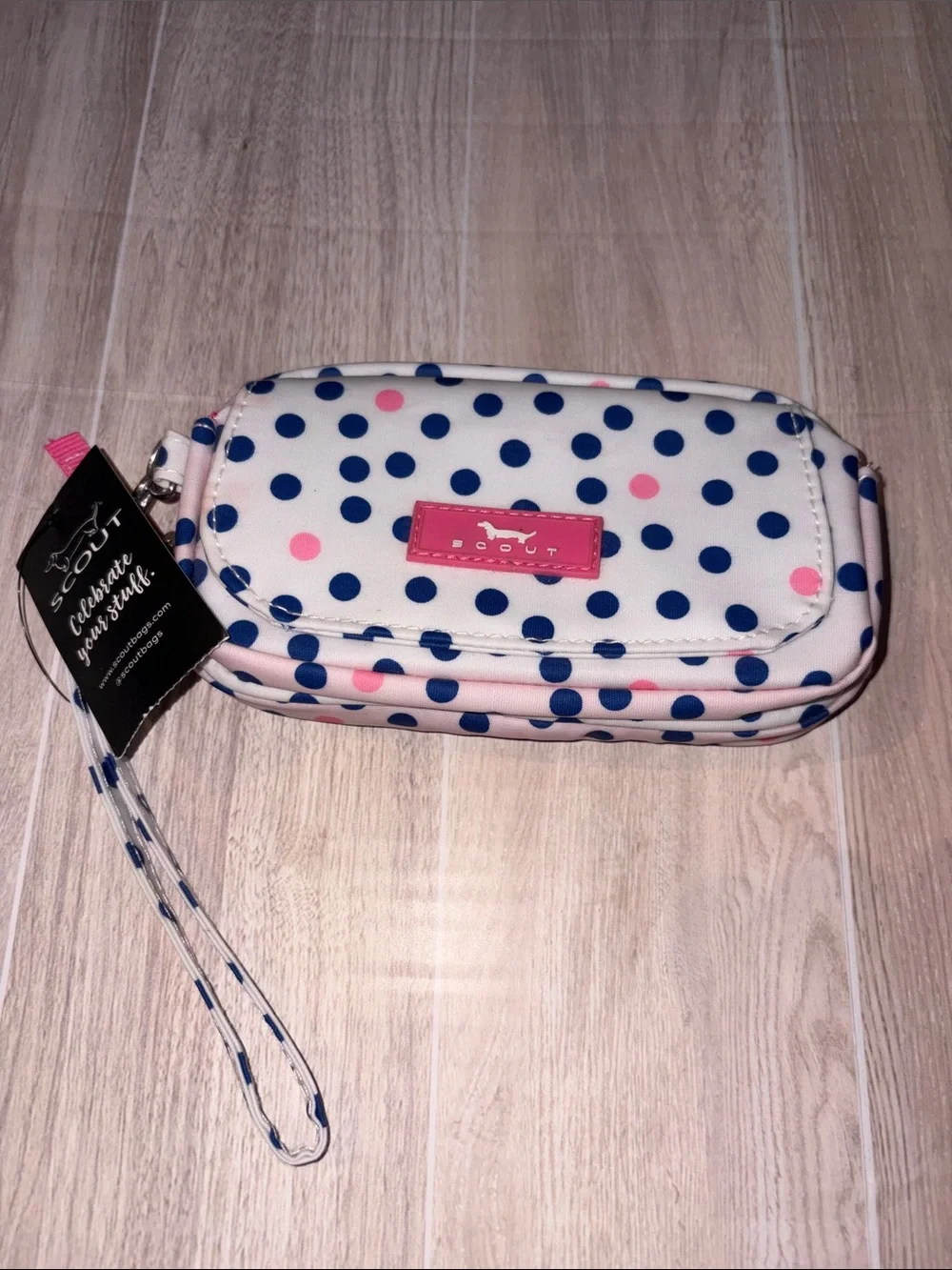 Scout Polka Dot Wristlet Clutch in Navy & Pink